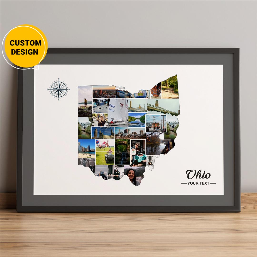 Customized Ohio Map Photo Collage - Personalized Ohio Wall Art