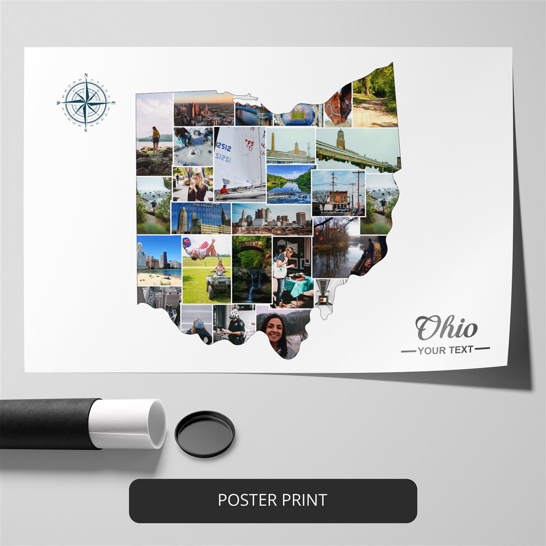 Ohio Artwork: Unique Ohio Map Photo Collage for Your Home