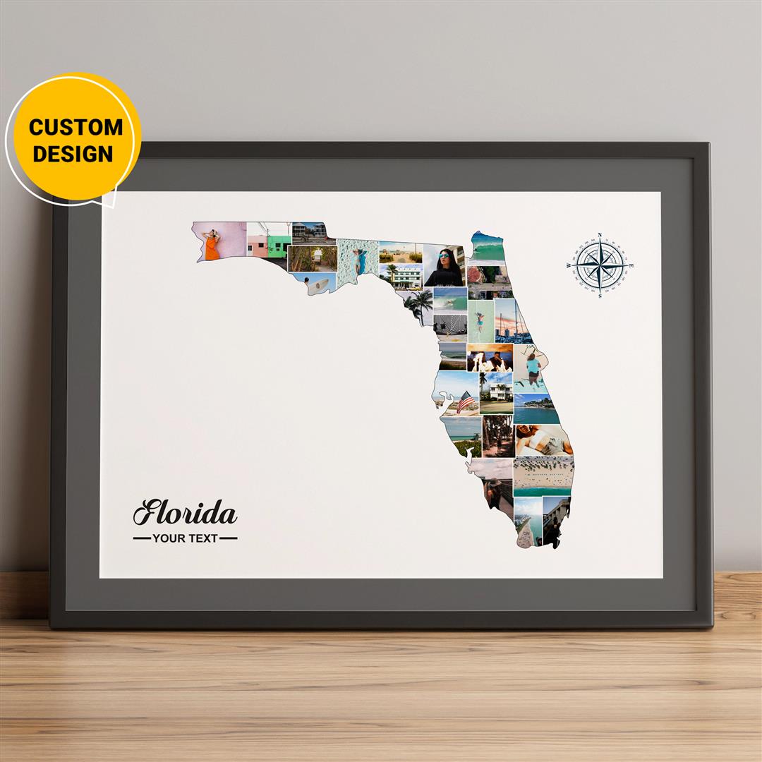 Florida Map Personalized Photo Collage - Unique Florida Wall Art