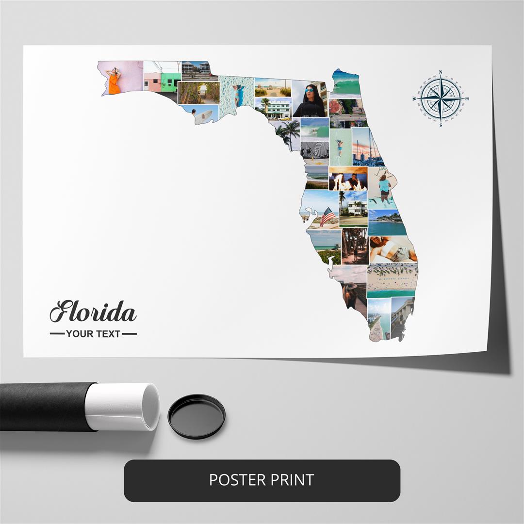 Map of Florida Photo Collage - Customizable Florida Gifts