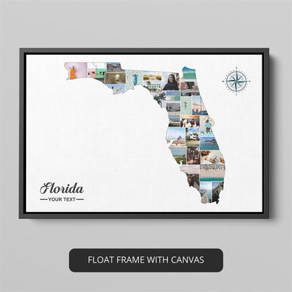 Florida Artwork - Beautiful Canvas Collage with Florida Map
