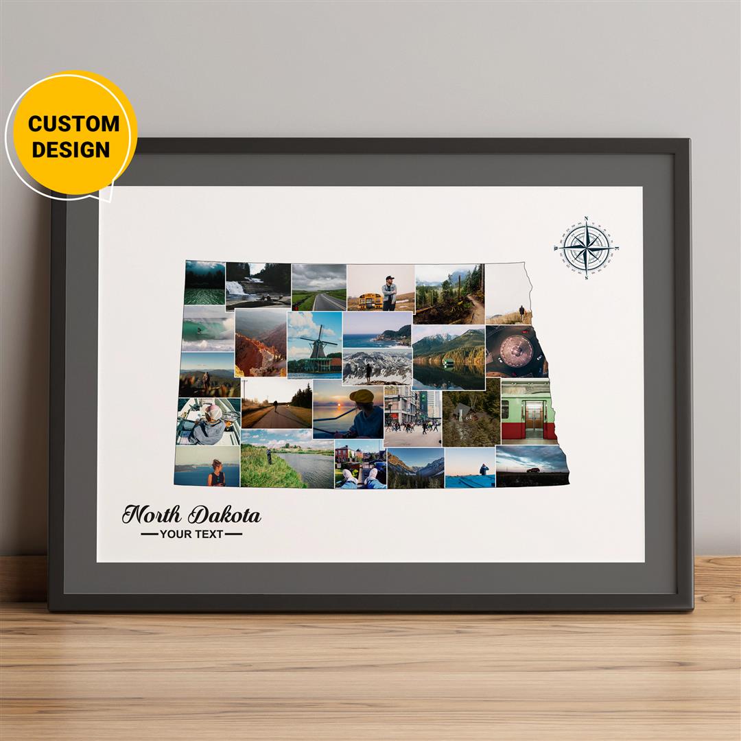 Customizable North Dakota Map Personalized Photo Collage