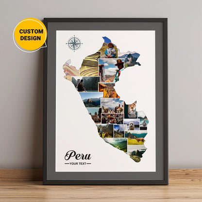 Peru Map Personalized Photo Collage - Unique Peru Wall Art and Gift Idea