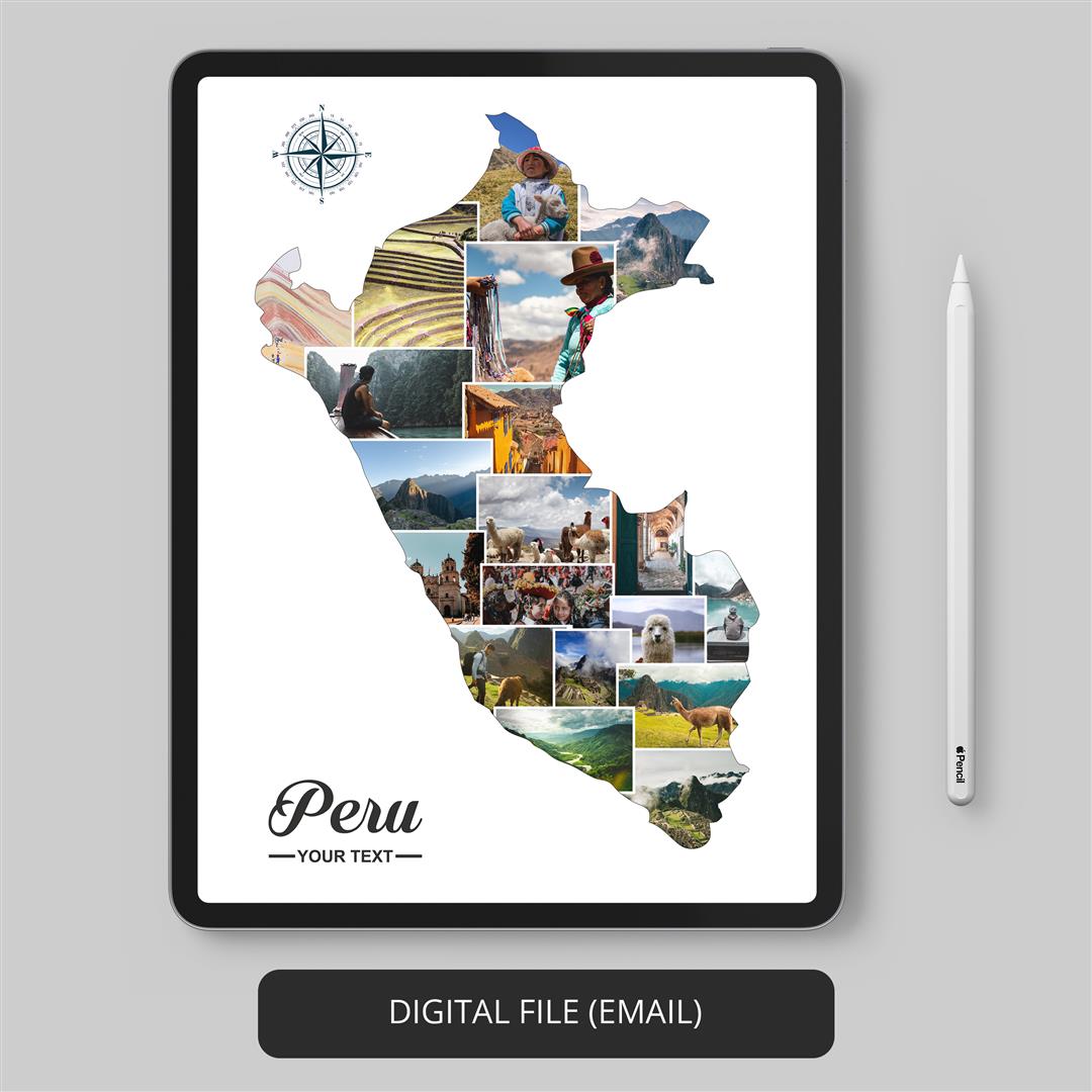 Peru Poster: Custom Map of Peru Photo Collage - Eye-catching Peru Wall Decor