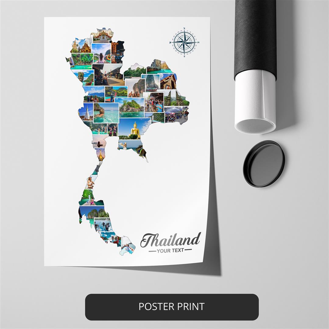 Map of Thailand in a Stunning Photo Collage | Thailand Gift Ideas