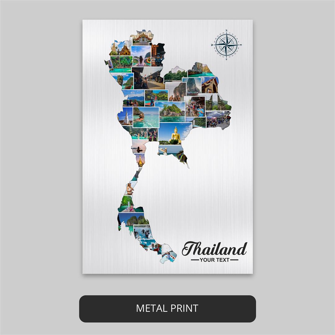 Stunning Thailand Poster: Photo Collage with Map of Thailand