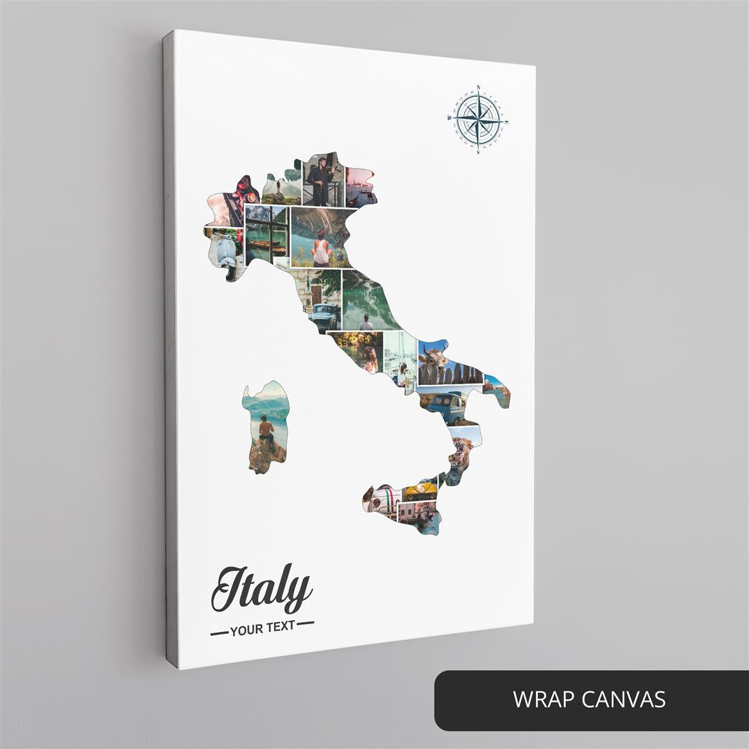Beautiful Italy Artwork - Customizable Photo Collage with Italy Map