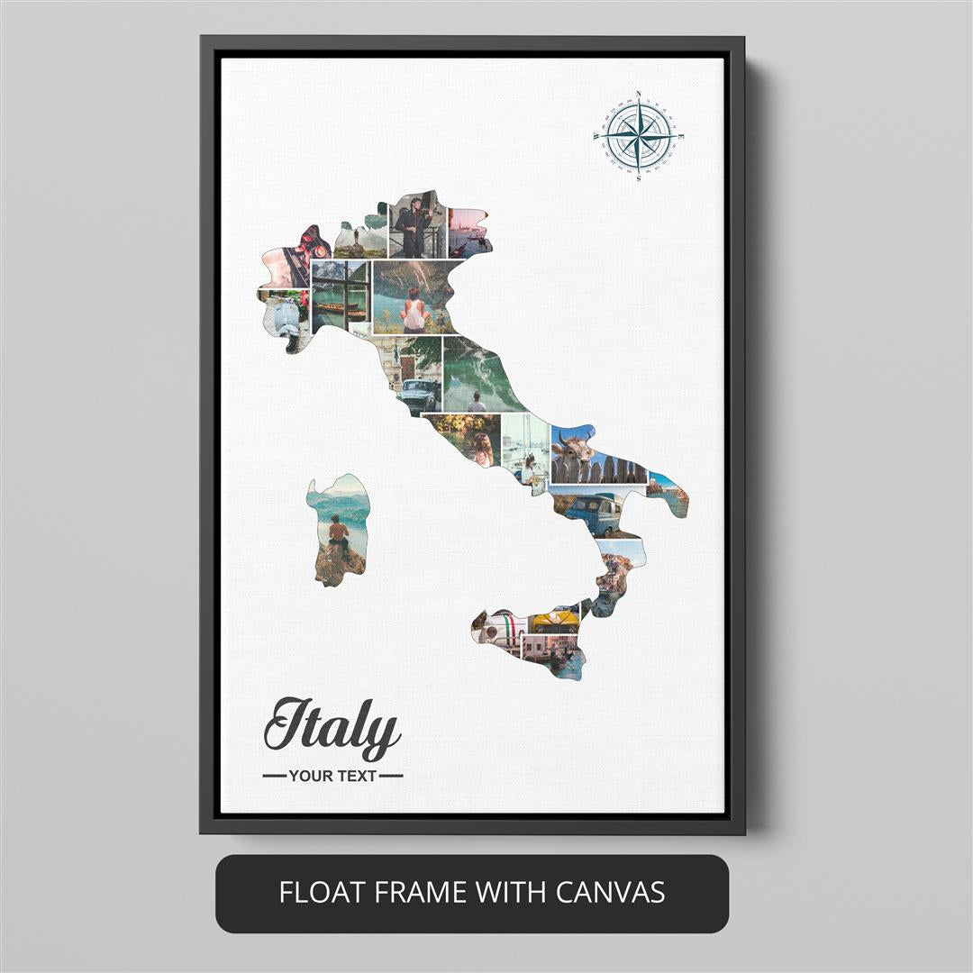 Italy Decor Highlight - Personalized Photo Collage with Italy Map