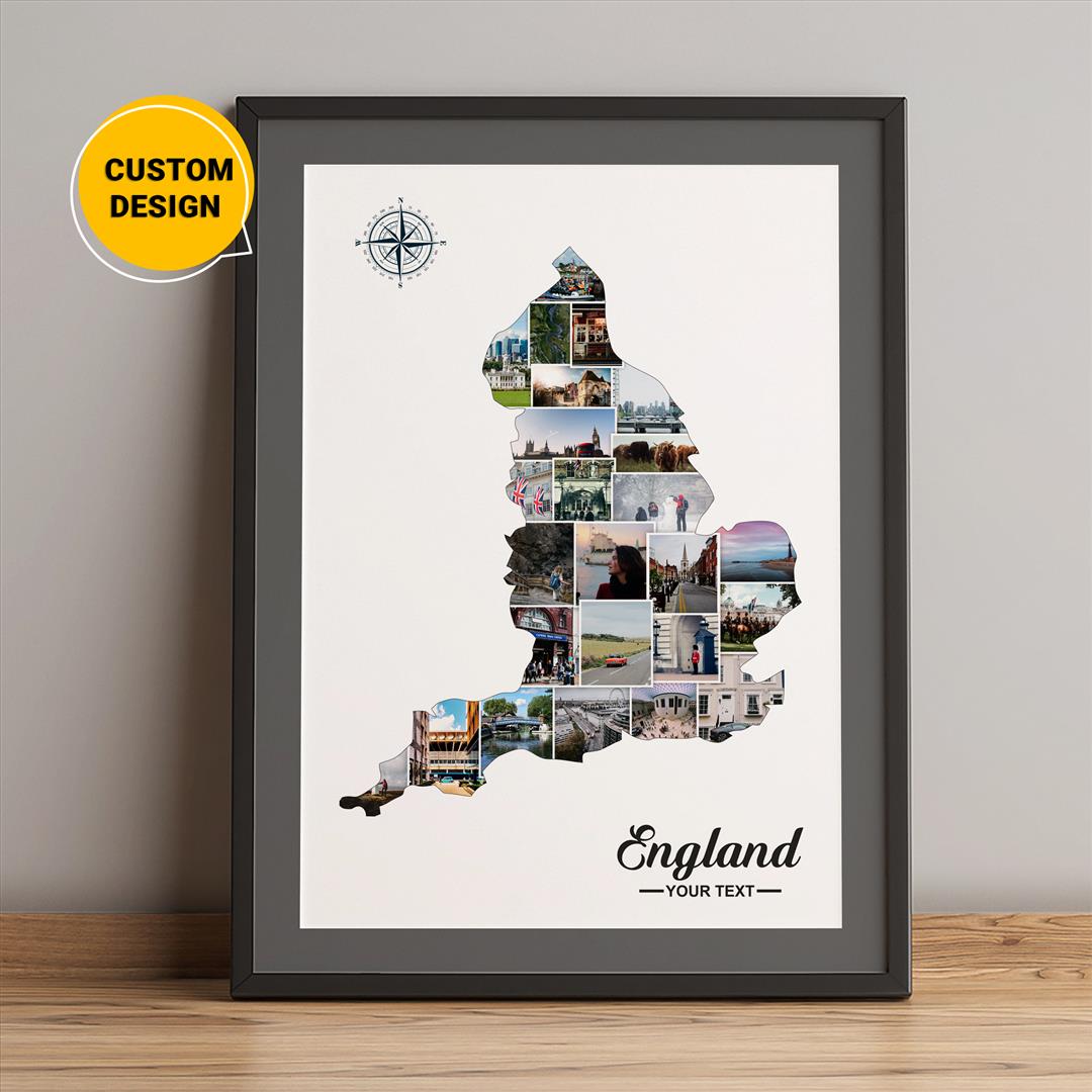 Personalized England Map Art: Unique Collage of England's Finest Landmarks