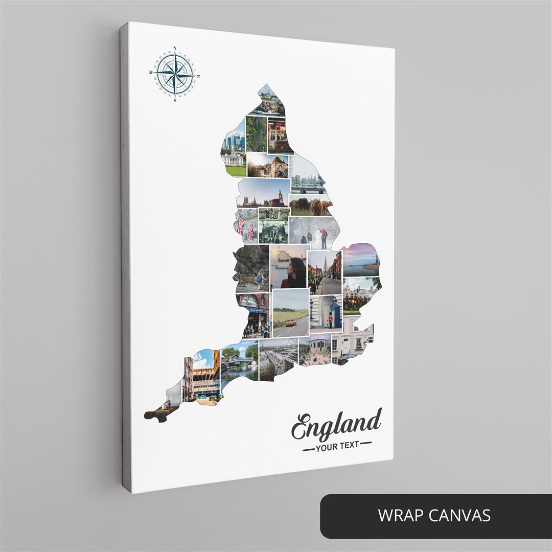 Stunning England Map Artwork: Handcrafted Collage for Your Home Decor