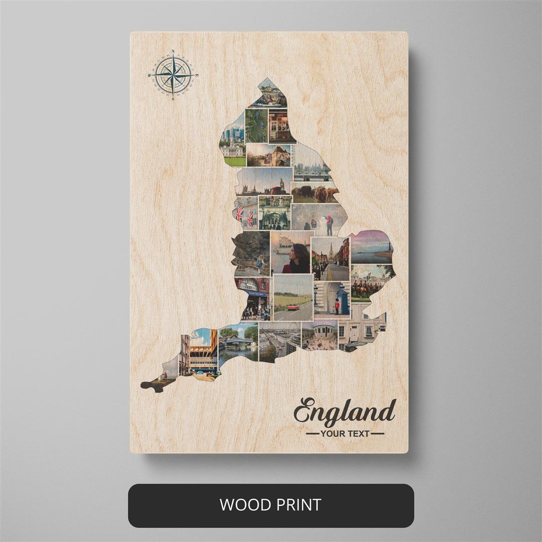 England Poster: Vibrant Map Art Collage Celebrating the Essence of England
