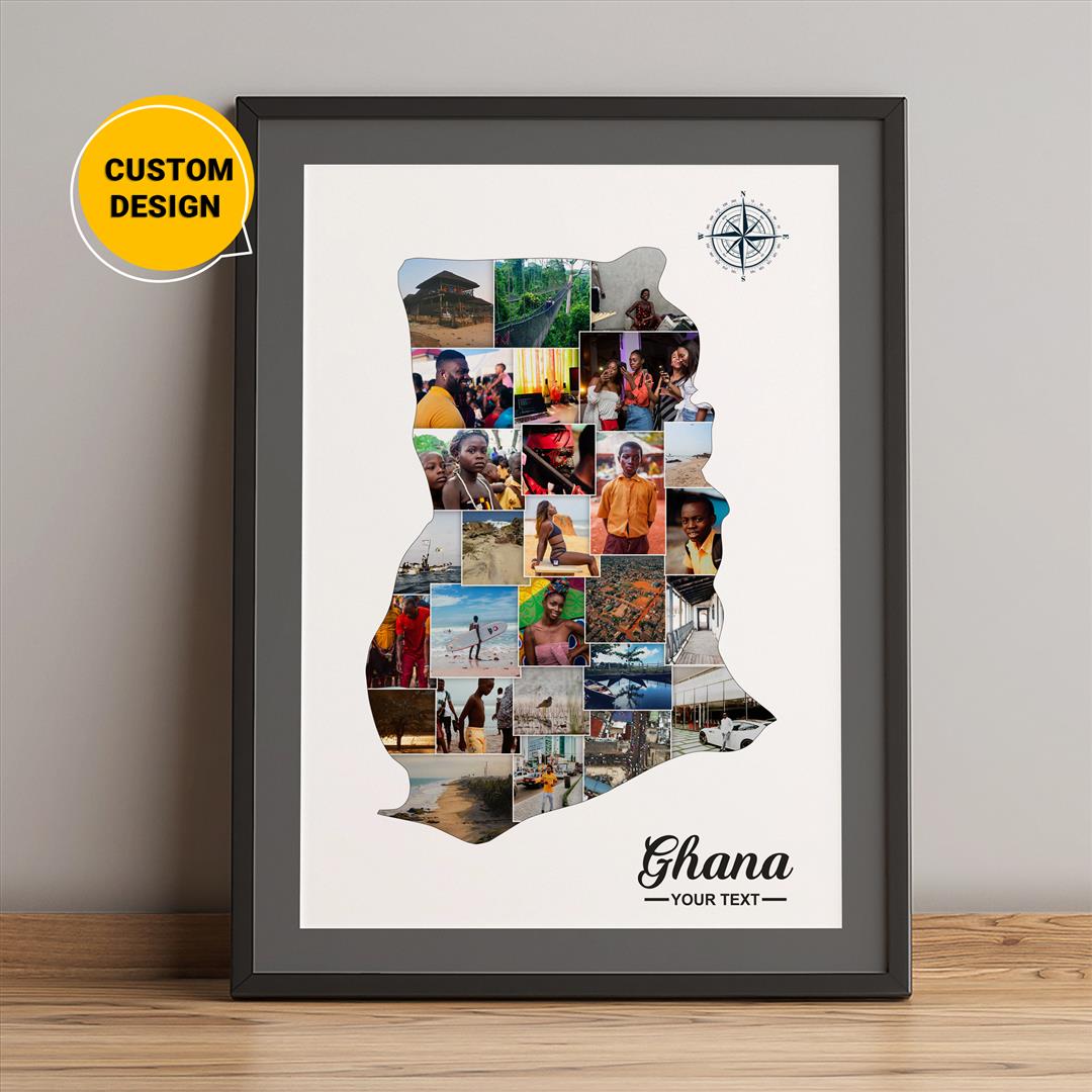 Customized Ghana Map Photo Collage: Unique Ghana Gifts and Decor