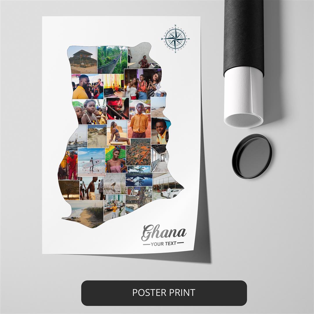 Map of Ghana Artwork: Personalized Photo Collage for Ghana Theme Enthusiasts