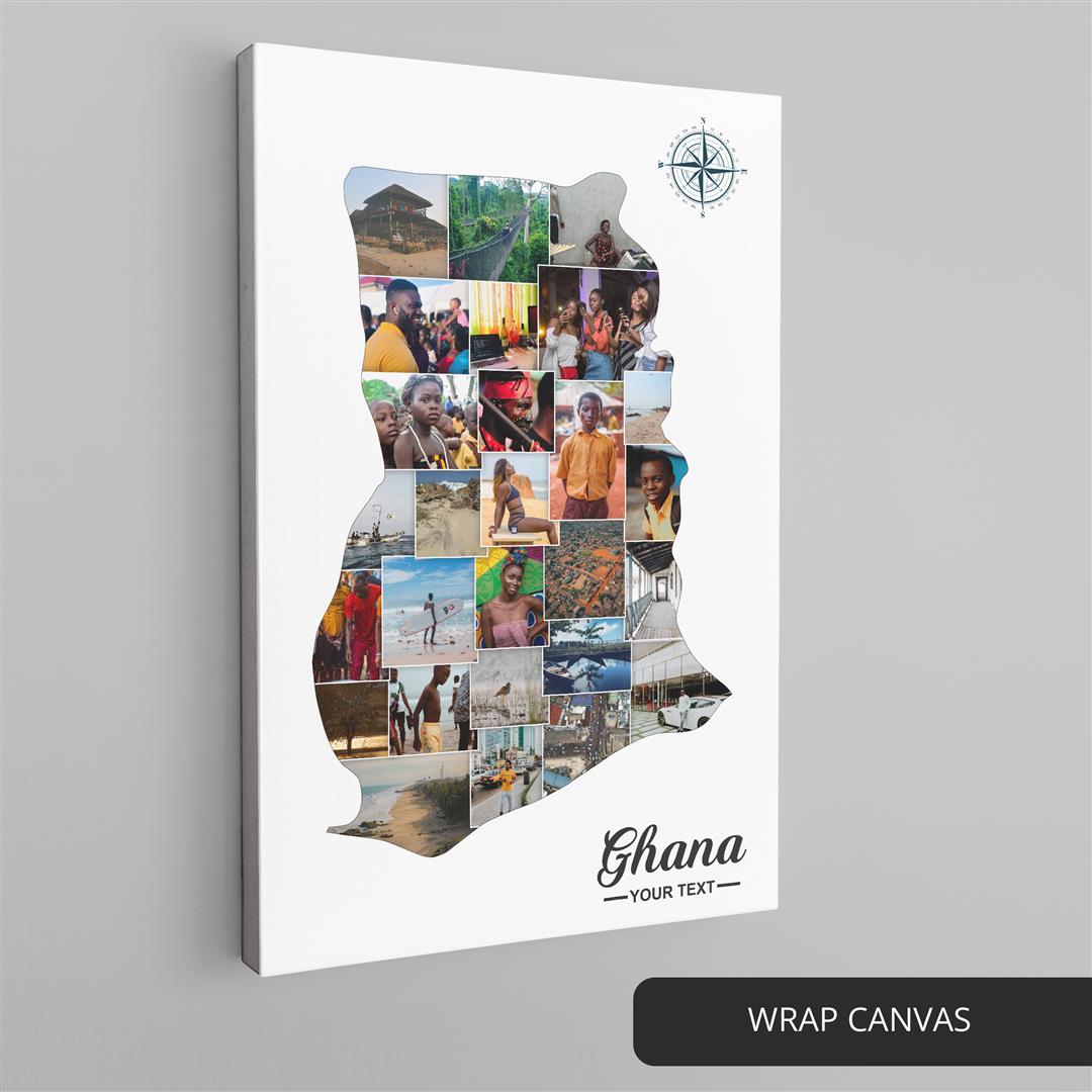 Ghana Wall Art: Captivating Photo Collage Featuring the Map of Ghana