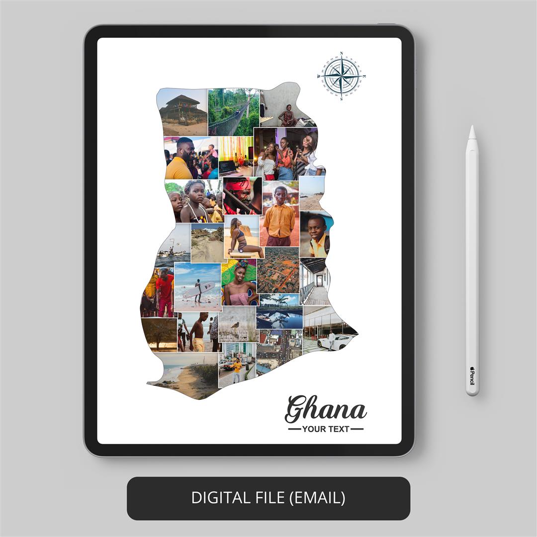 Celebrate Ghanaian Heritage: Map of Ghana Featured in a Customized Photo Collage