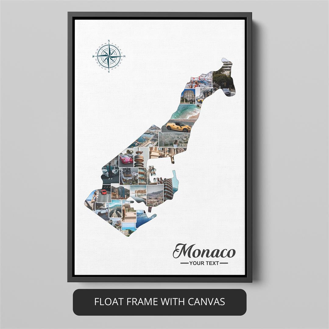 Monaco Map Inspired Photo Collage: Decorate Your Space with Monaco's Charm