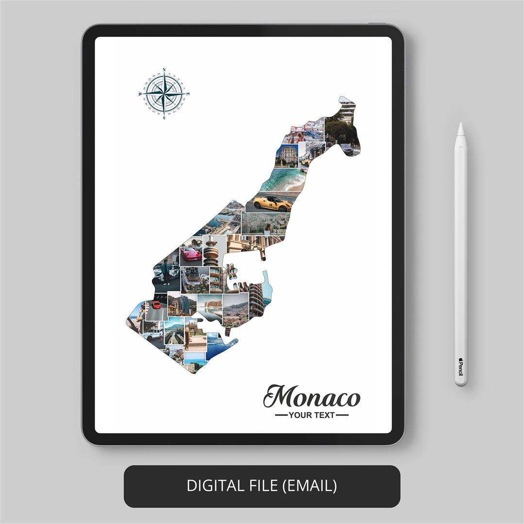 Monaco Map Photo Collage: Capture the Essence of Monaco with this Unique Art Piece