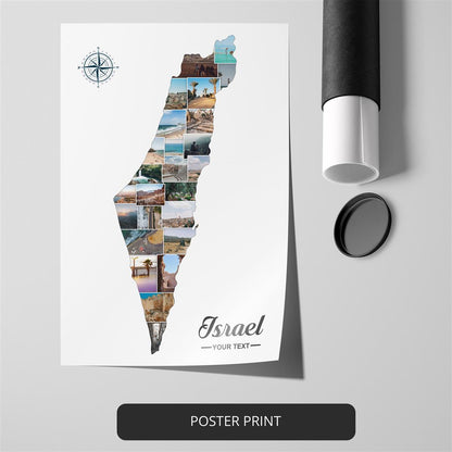 Map of Israel Artwork: Custom Photo Collage for Israel Gifts