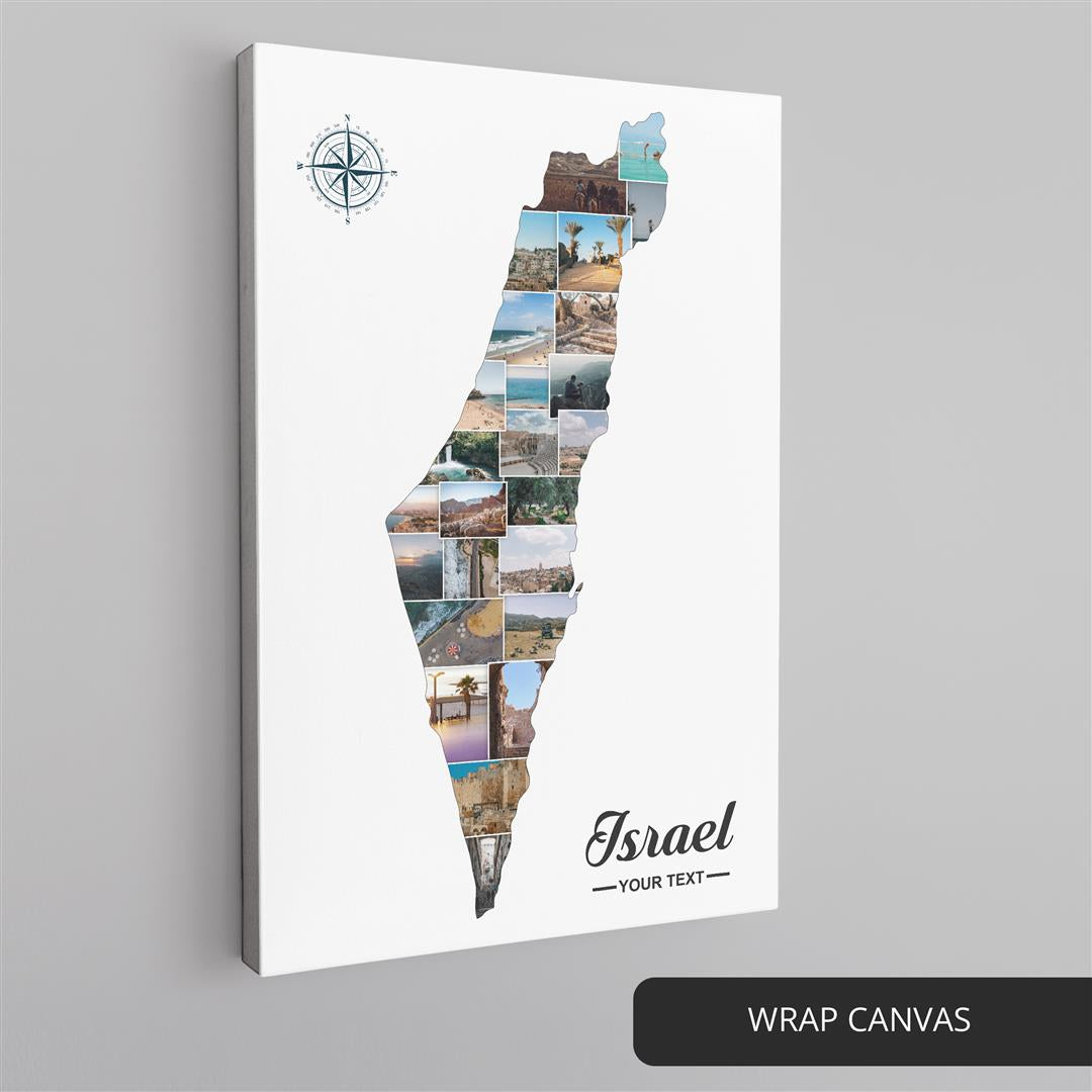 Israel Wall Art: Personalized Photo Collage with Israel Map