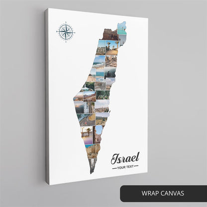 Israel Wall Art: Personalized Photo Collage with Israel Map
