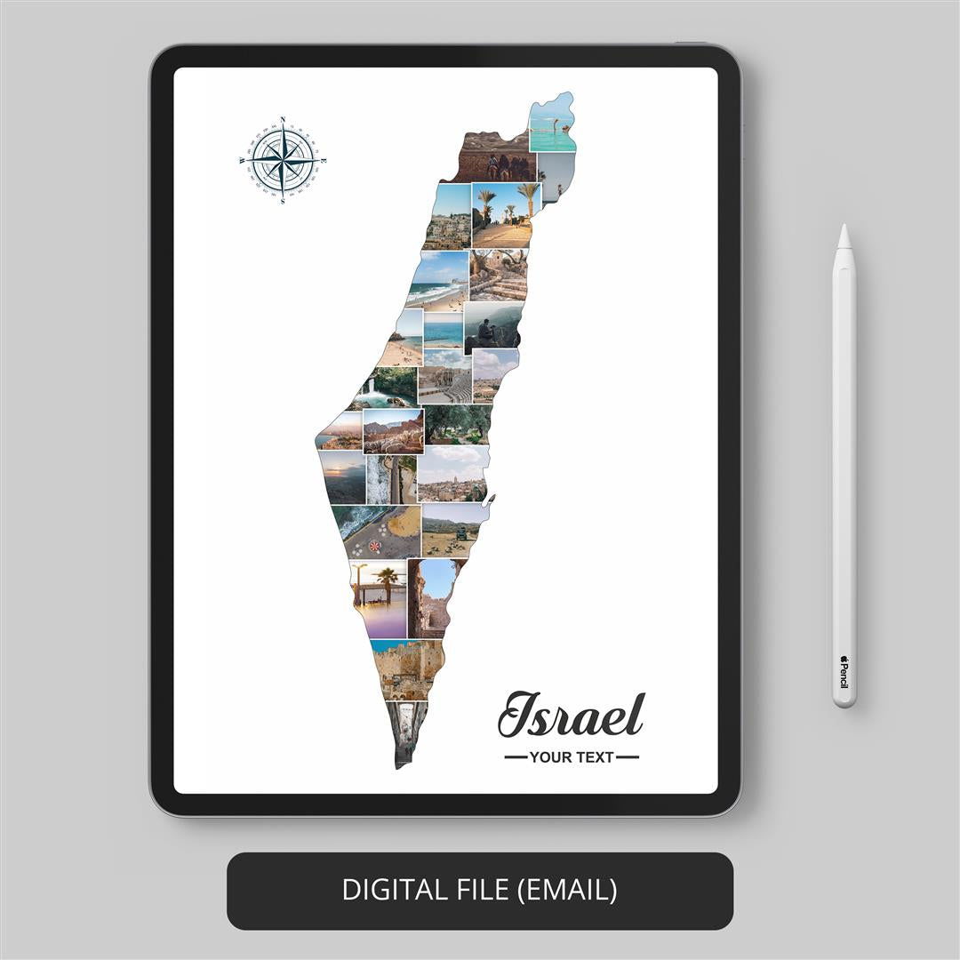 Personalized Israel Photo Collage: Captivating Map of Israel