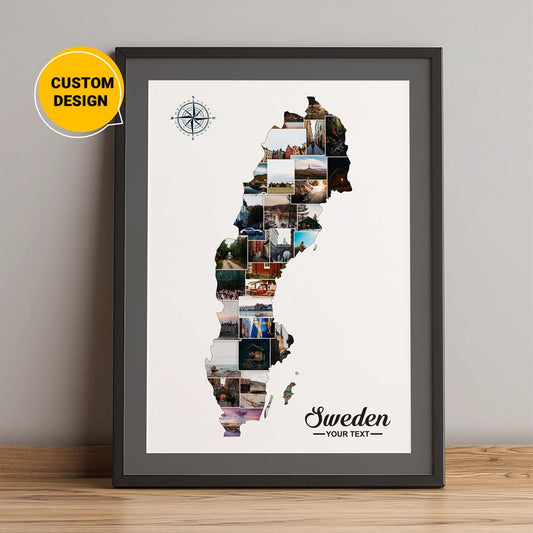 Personalized Photo Collage: Stunning Sweden Map Design for Unique Wall Art
