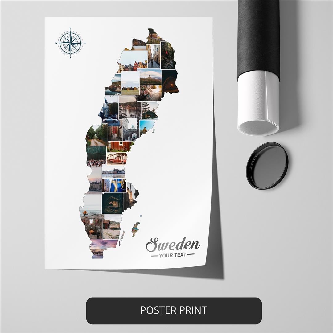 Map of Sweden: Customizable Photo Collage for Perfect Sweden Gifts