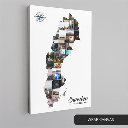 Sweden Christmas Gifts: Handcrafted Photo Collage with Beautiful Map of Sweden