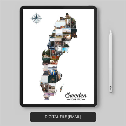 Sweden Decor: Artistic Photo Collage Showcasing a Striking Sweden Map Poster