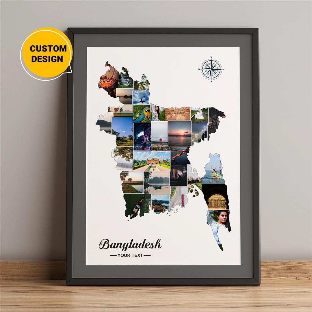 Personalized Bangladesh Map Photo Collage: Unique Wall Art and Customized Gifts