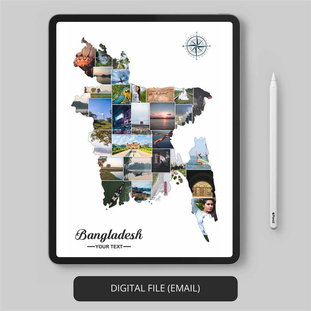 Bangladesh Gifts: Unique Photo Collage featuring Map of Bangladesh and Customization