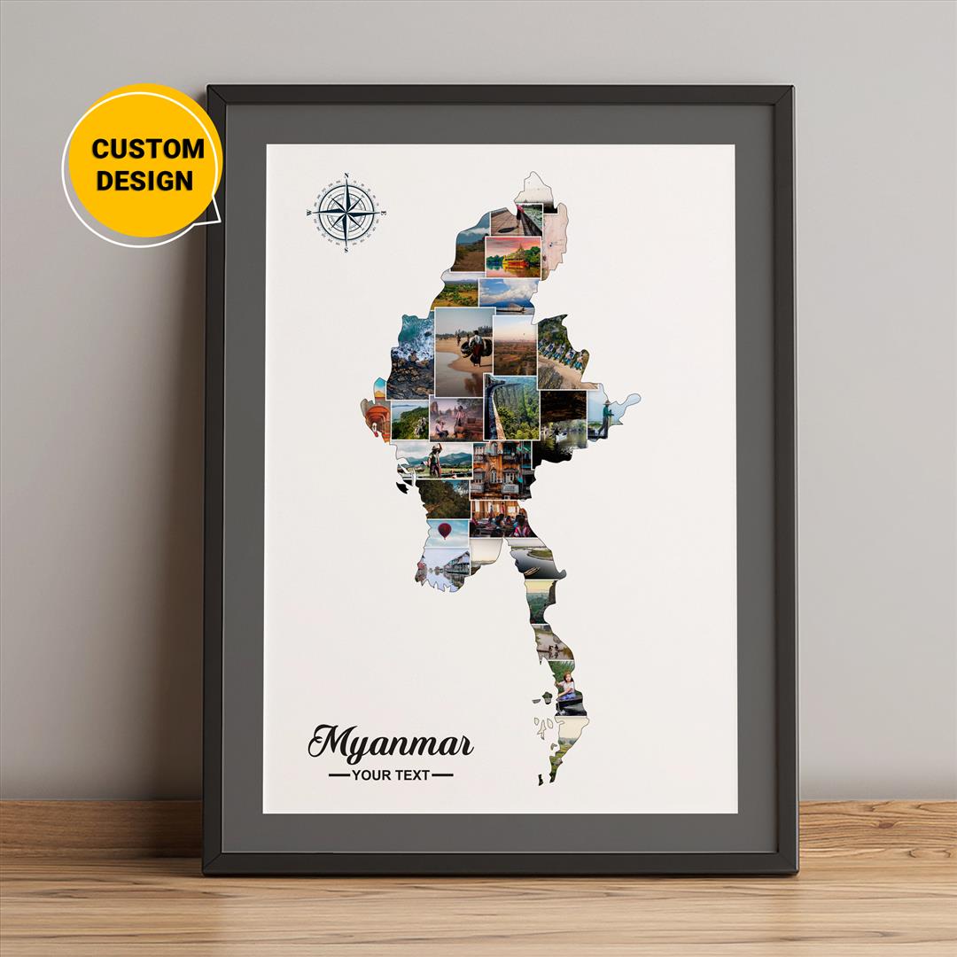 Personalized Photo Collage featuring Myanmar Map - Ideal Myanmar Gift