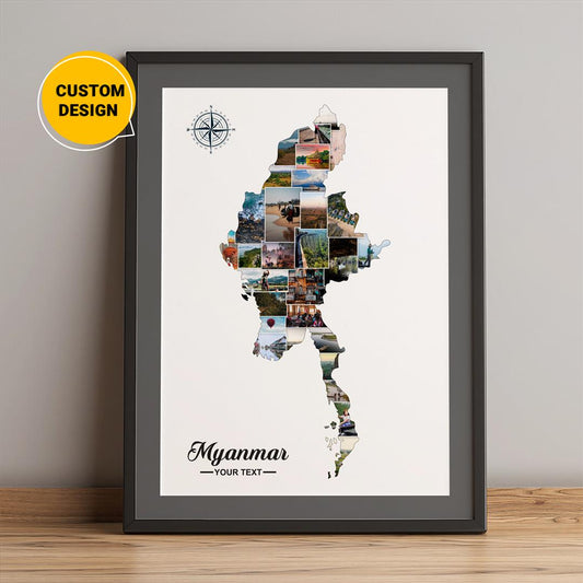Personalized Photo Collage featuring Myanmar Map - Ideal Myanmar Gift