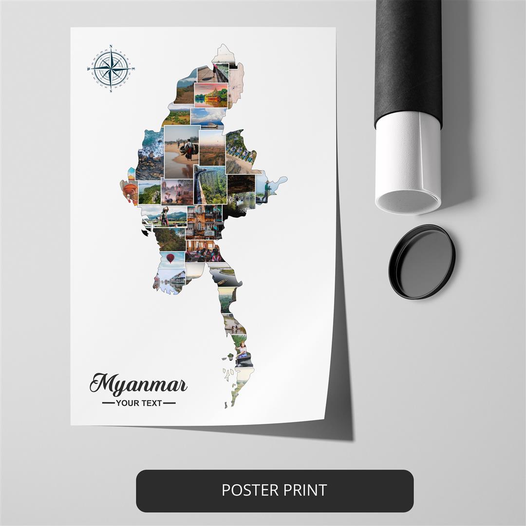 Artistic Myanmar Map Photo Collage - Perfect for Home Decoration