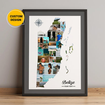 Personalized Photo Collage with Belize Map: Unique Belize Gifts and Wall Art