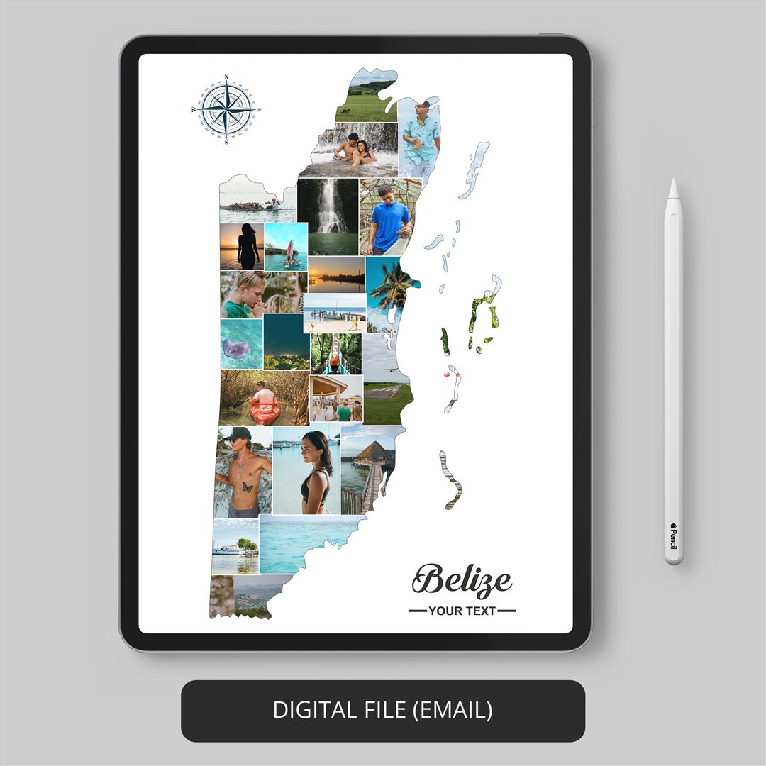 Belize Poster with Customized Photo Collage: Showcase Your Love for Belize