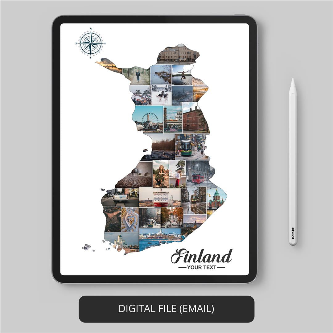 Finland Map Art - Custom Photo Collage for Finland Theme Decor