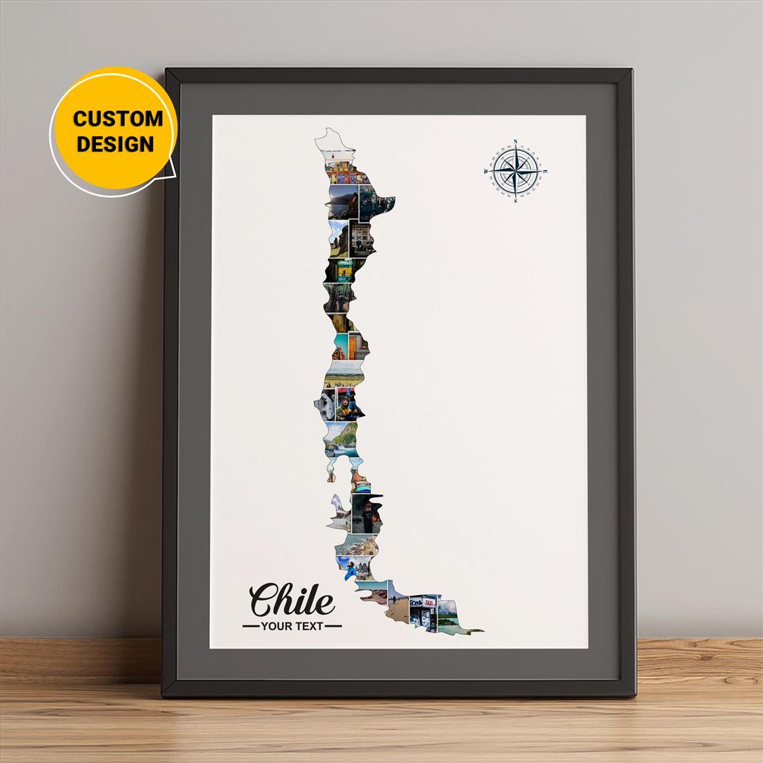 Personalized Chile Map Photo Collage: Unique Chilean Artwork and Gift