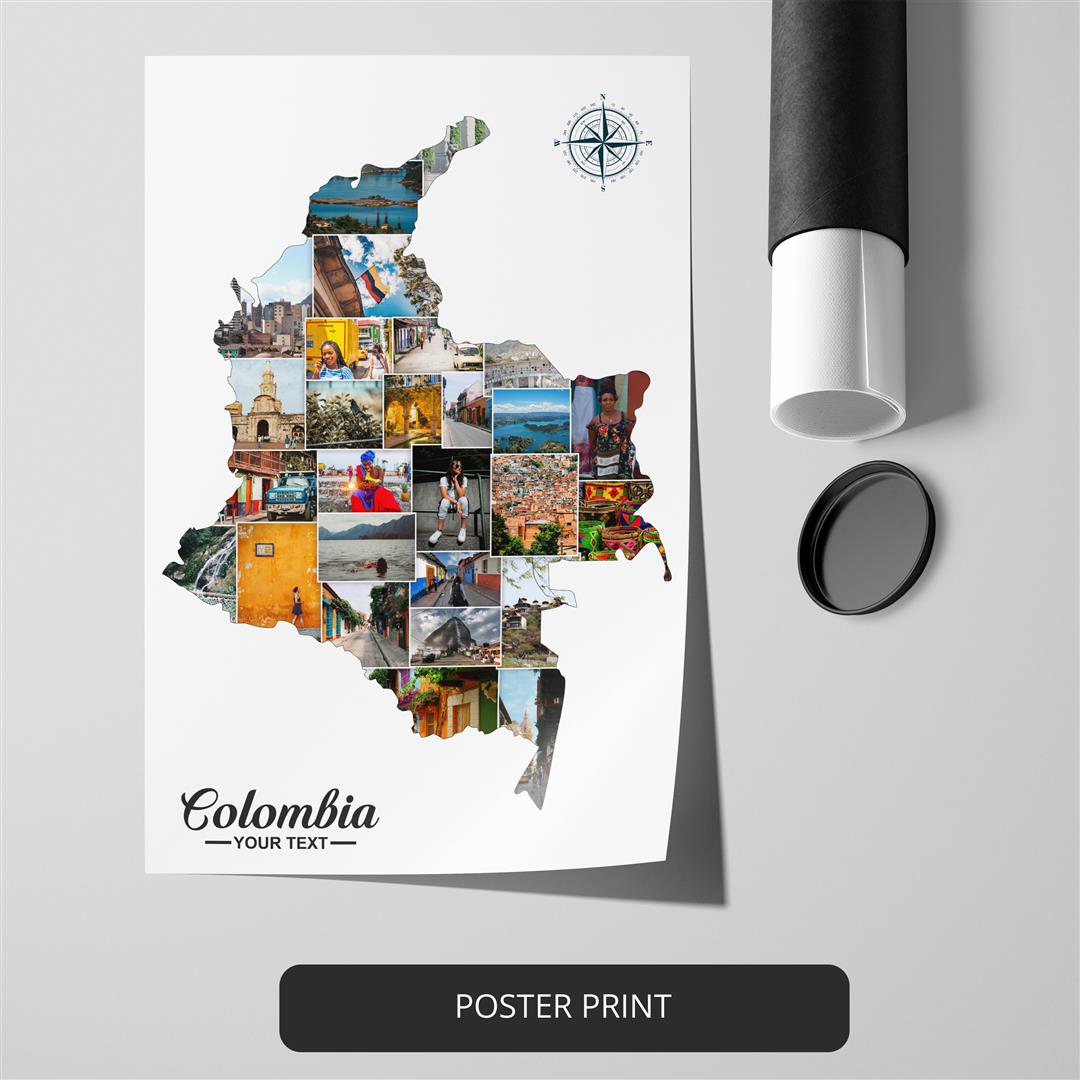 Map of Colombia - Unique Personalized Photo Collage for Home Decor