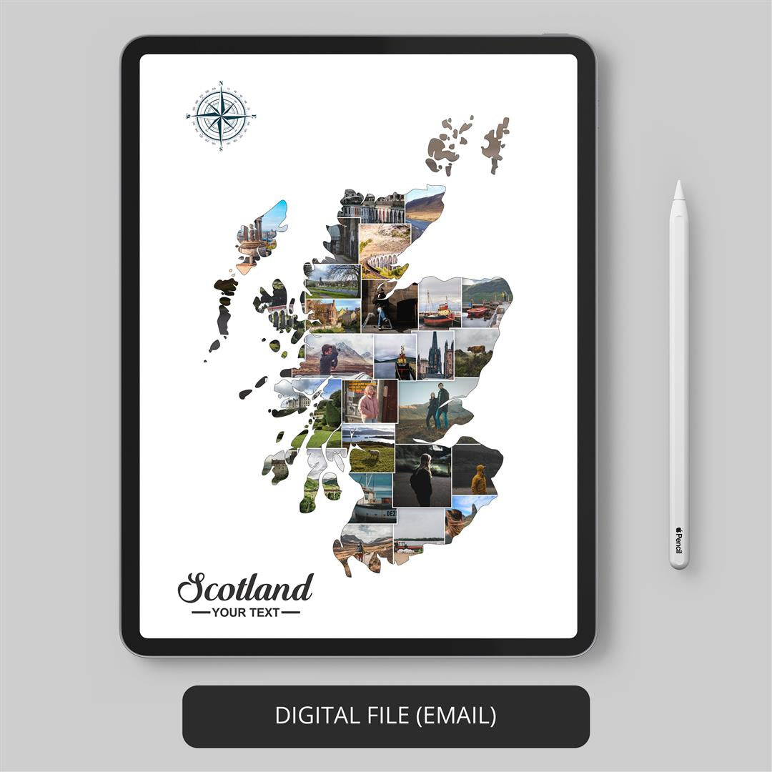 Scotland Wall Art: Customized Photo Collage with Scotland Map