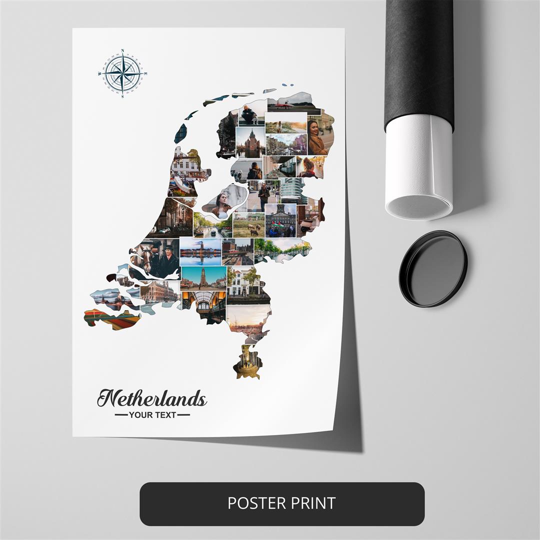 Stunning Map of Netherlands in a Unique Photo Collage - Great Netherlands Gift Idea