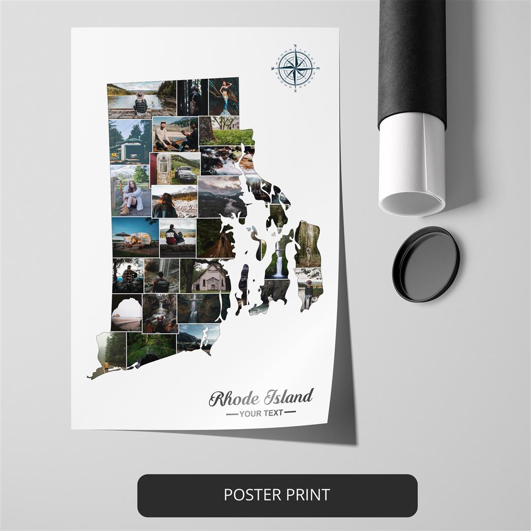 Rhode Island Map: Personalized Photo Collage - Unique Wall Art and Decor