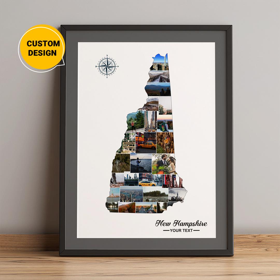 Personalized Photo Collage - Map of New Hampshire - Unique New Hampshire Gifts