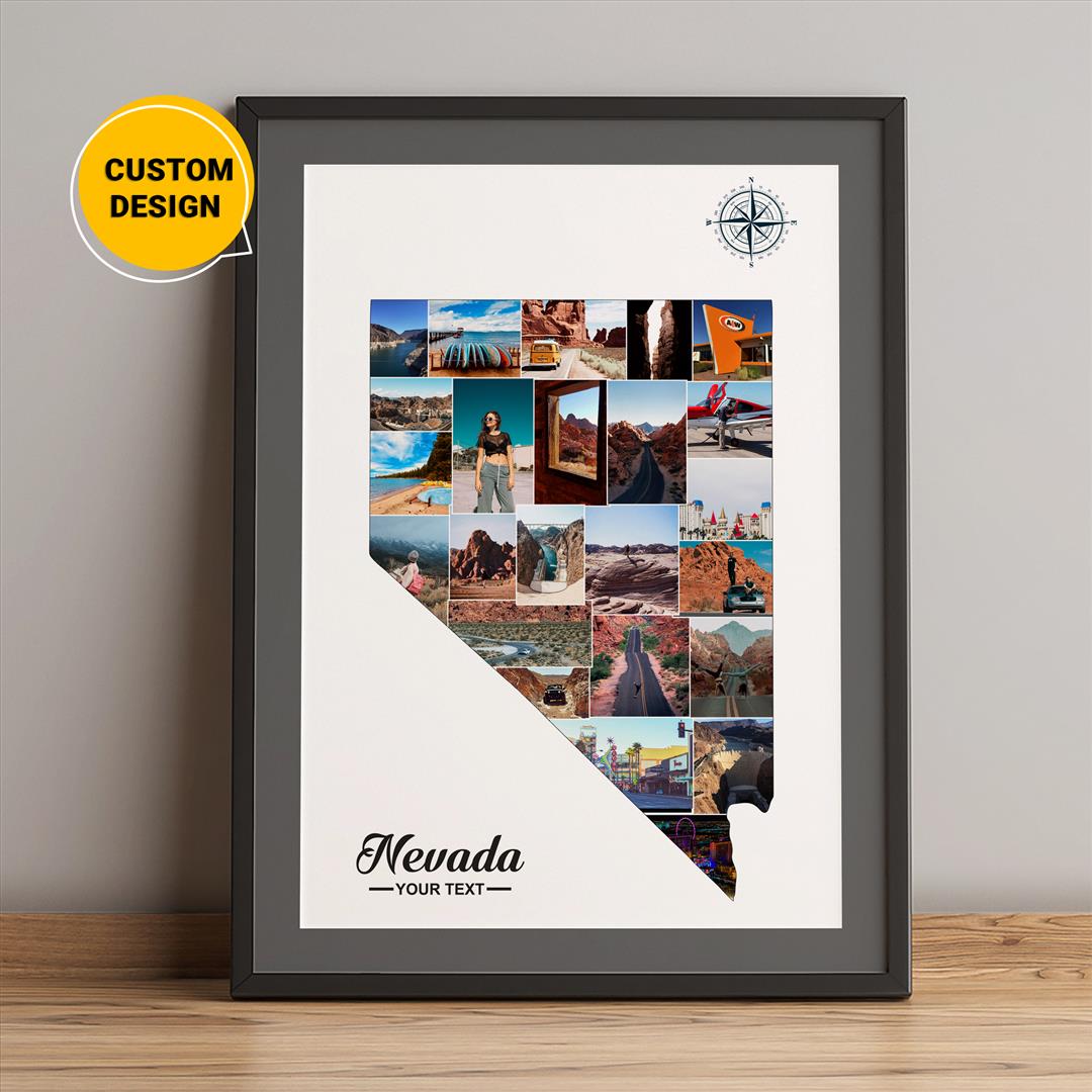Customized Nevada Map Themed Wall Art Picture Collage Gift - Personalized Photo Collage