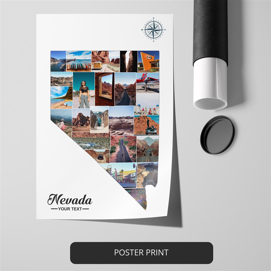 Unique Customized Nevada Map Themed Wall Art Picture Collage Gift