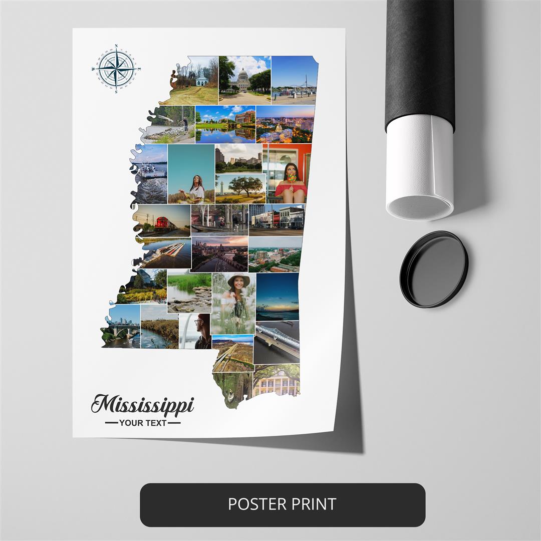 Personalized Mississippi Map Photo Collage - Mississippi State Gifts