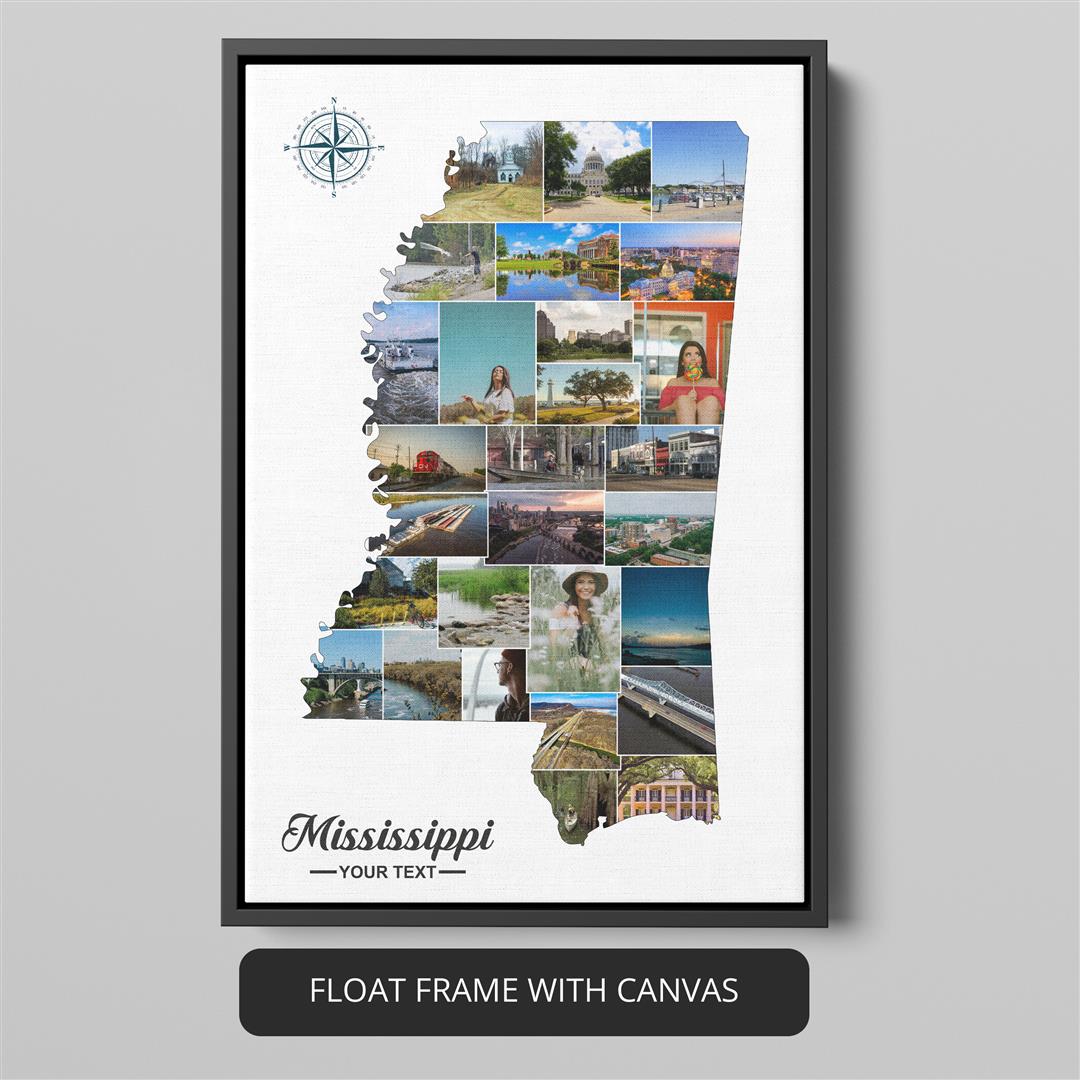 Mississippi Christmas Gifts: Custom Photo Collage with Mississippi State Map