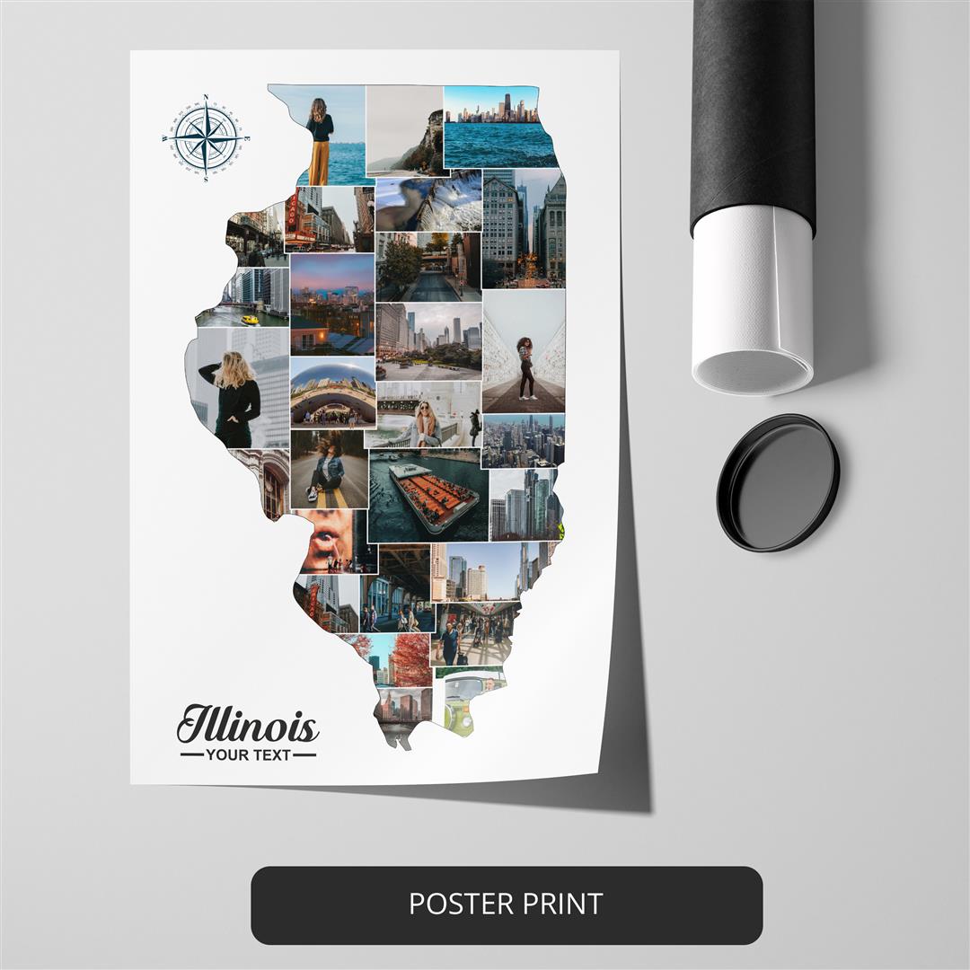 Map of Illinois in a Customizable Photo Collage - Illinois Wall Art