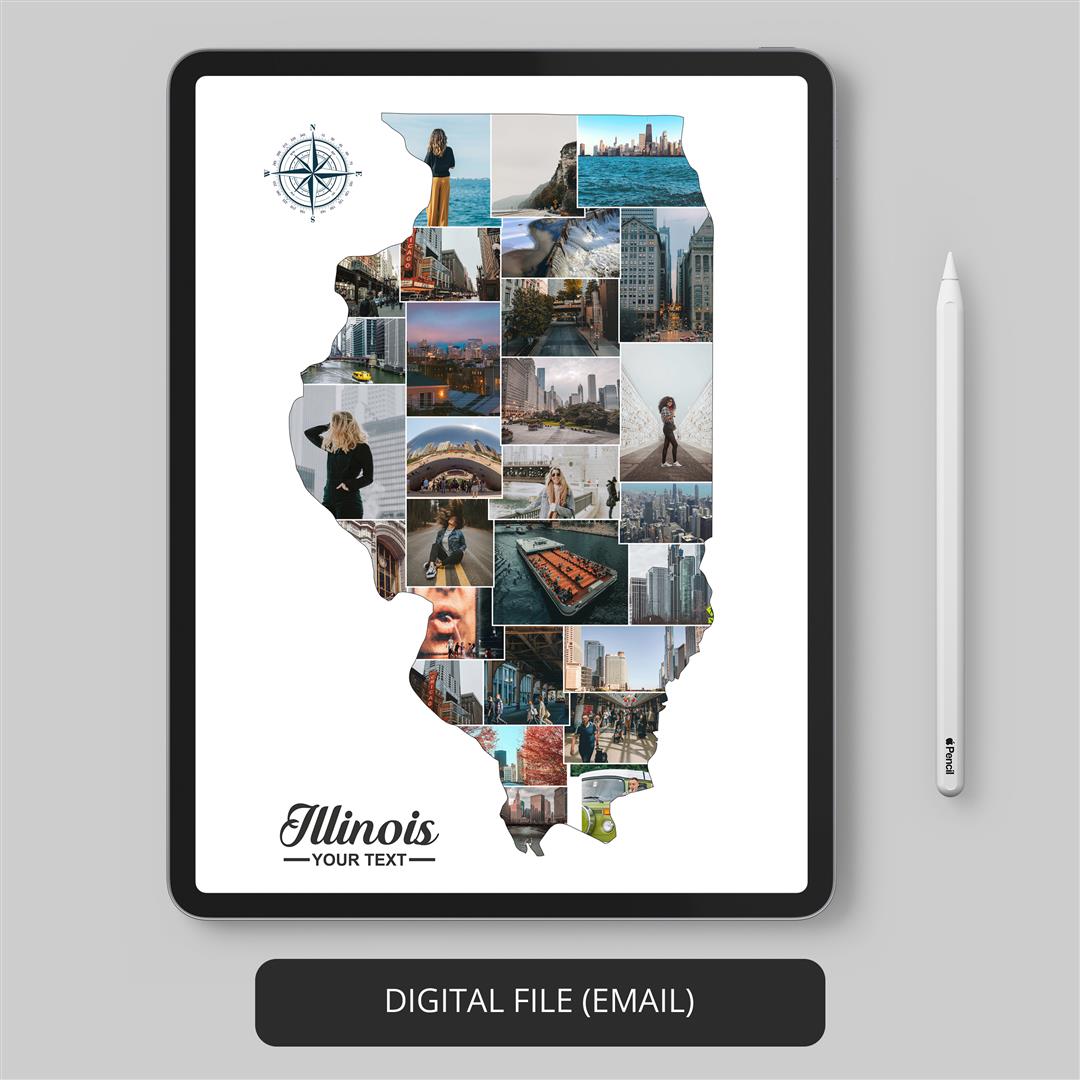 Beautifully Crafted Illinois Map Collage - Illinois Art for Home or Office