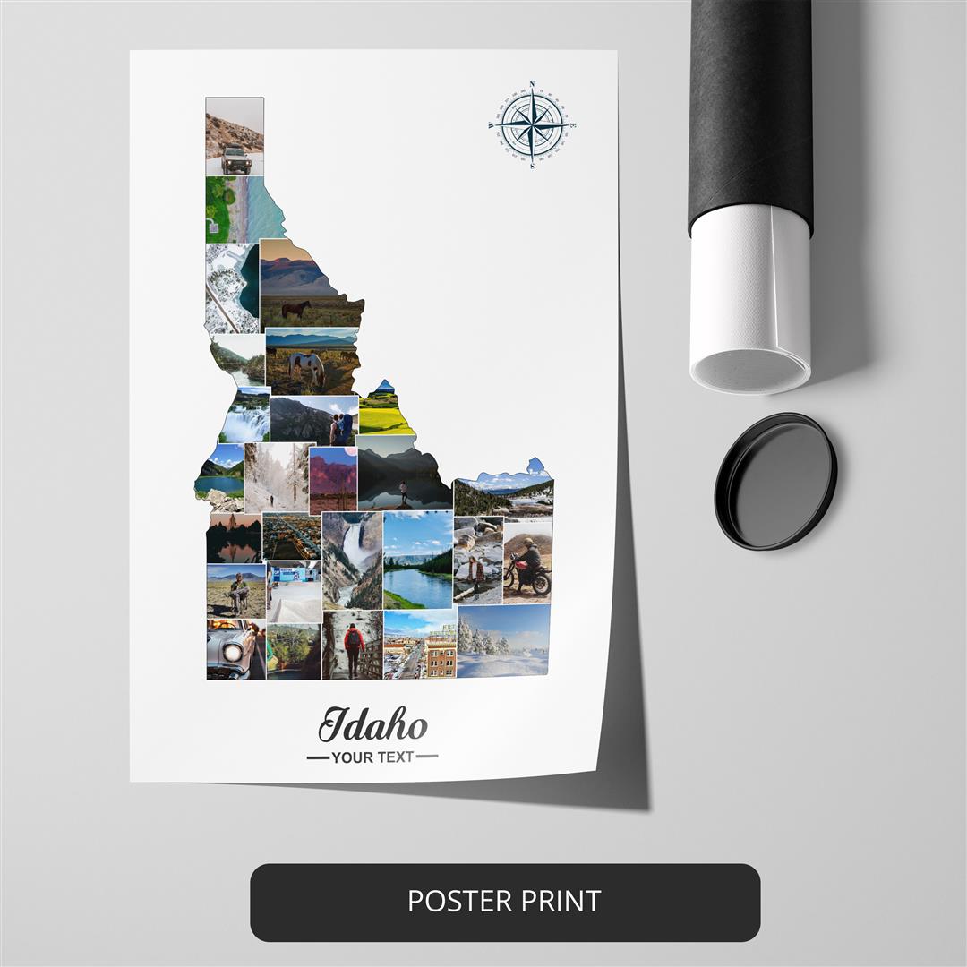 Customizable Map of Idaho Photo Collage: Idaho County Map Artwork